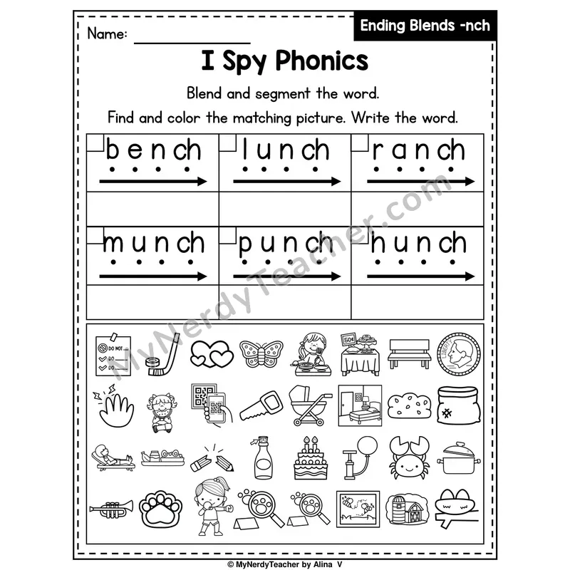I Spy Phonics Worksheet — Ending Blend — nch