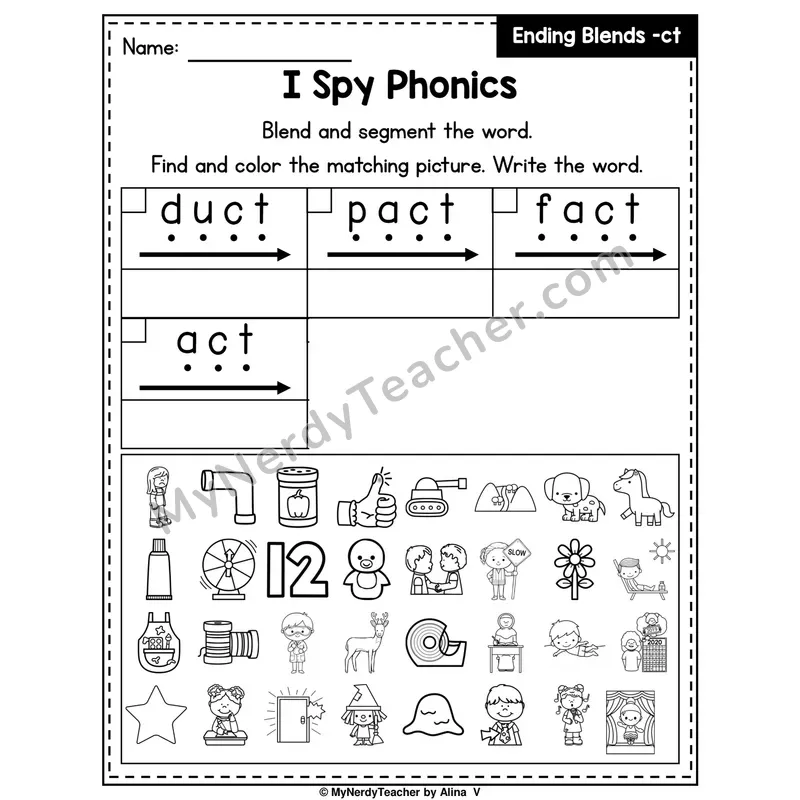 I Spy Phonics Worksheet — Ending Blend — ct