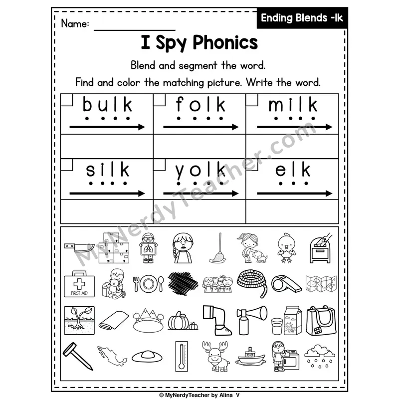 I Spy Phonics Worksheet — Ending Blend — lk