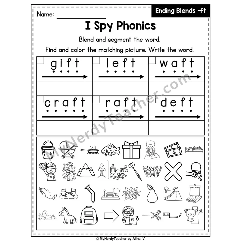 I Spy Phonics Worksheet — Ending Blend — ft