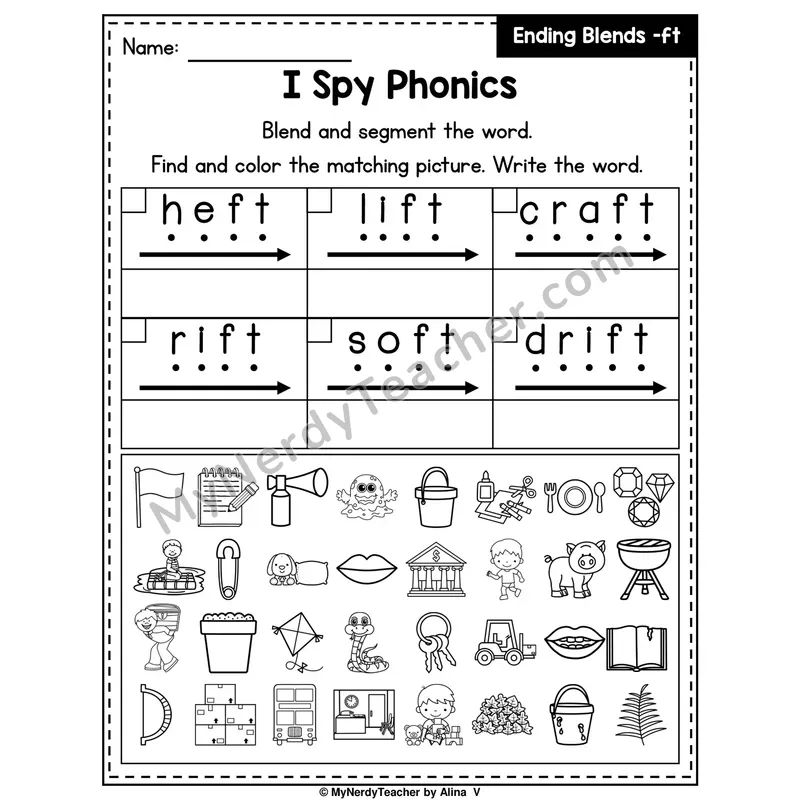 I Spy Phonics Worksheet — Ending Blend — ft