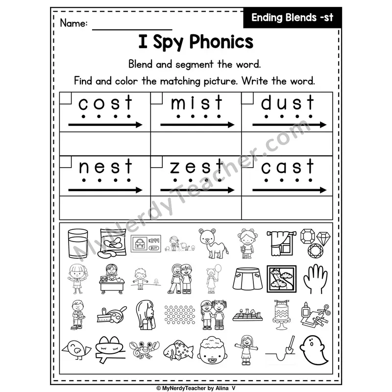 I Spy Phonics Worksheet — Ending Blend — st