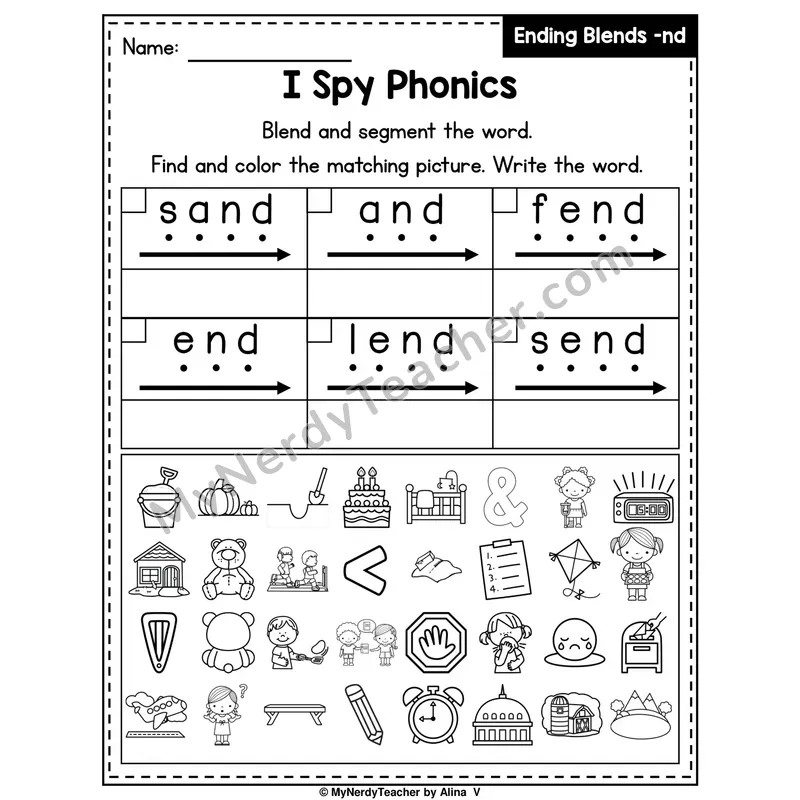 I Spy Phonics Worksheet — Ending Blend — nd