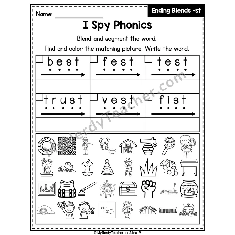 I Spy Phonics Worksheet — Ending Blend — st