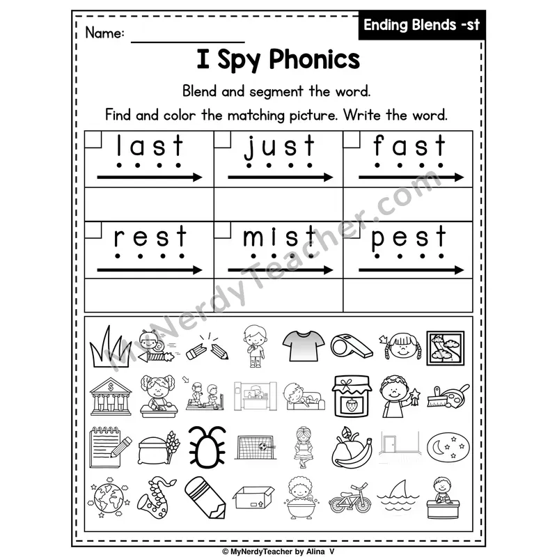 I Spy Phonics Worksheet — Ending Blend — st
