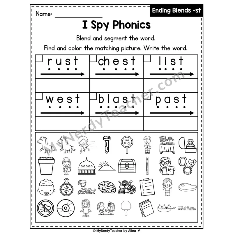 I Spy Phonics Worksheet — Ending Blend — st
