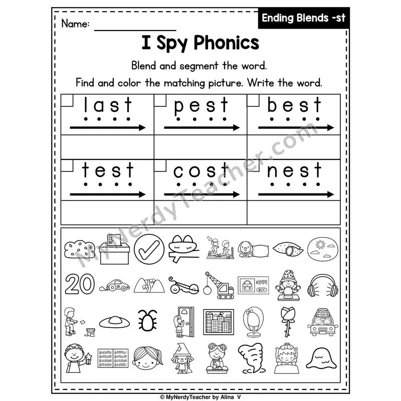 I Spy Phonics Worksheet — Ending Blend — st