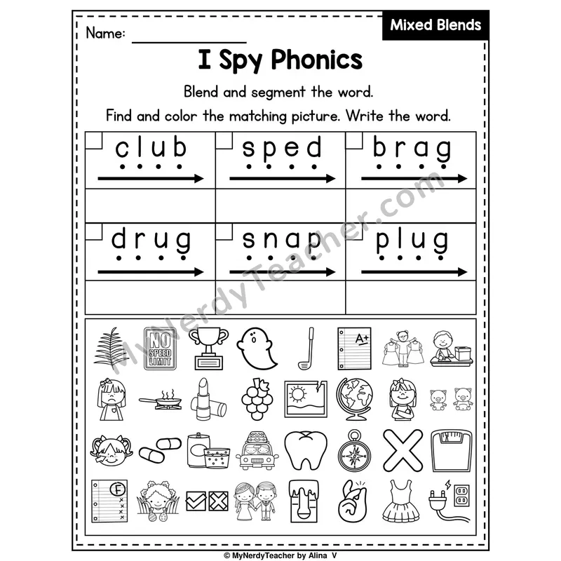 I Spy Phonics Worksheet — Mixed Beginning Blends