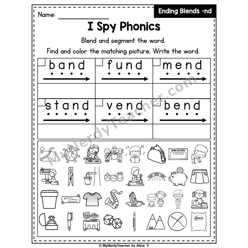 I Spy Phonics Worksheet — Ending Blend — nd