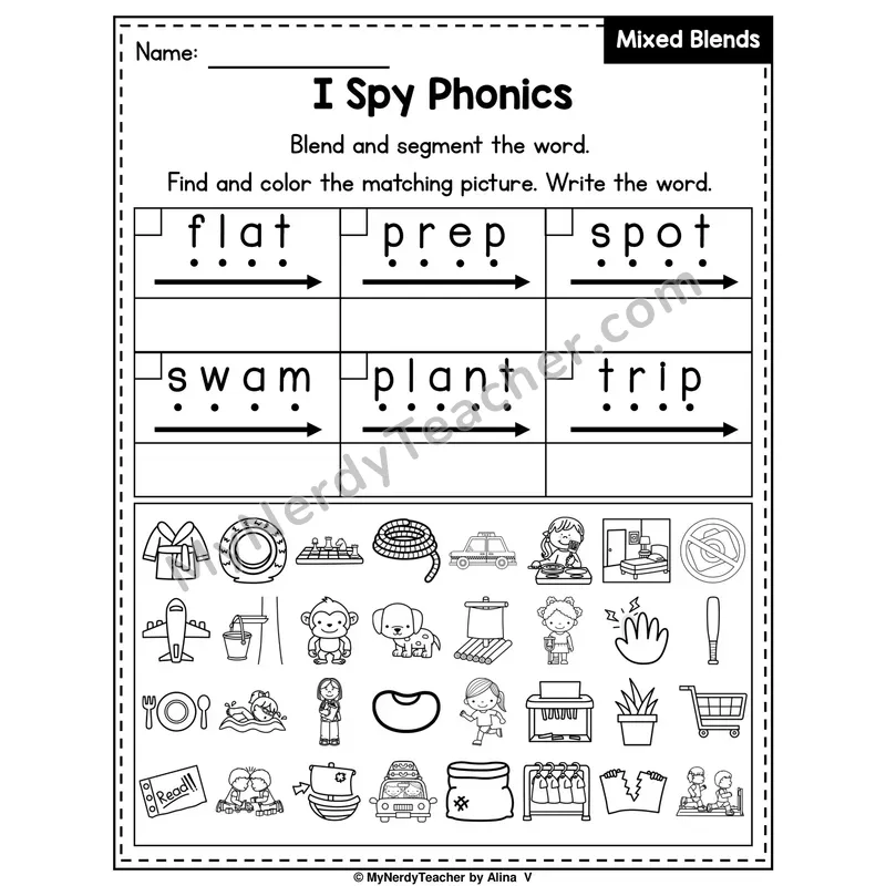 I Spy Phonics Worksheet — Mixed Beginning Blends