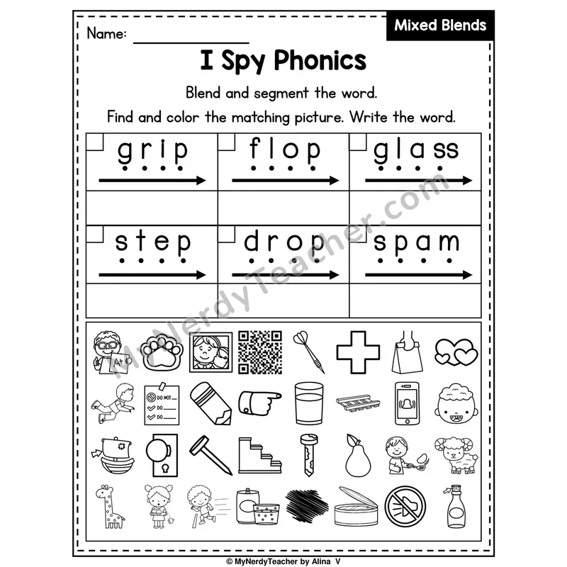 I Spy Phonics Worksheet — Mixed Beginning Blends