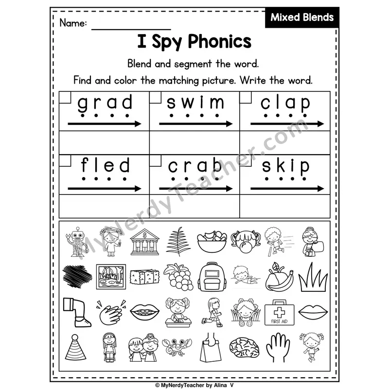 I Spy Phonics Worksheet — Mixed Beginning Blends