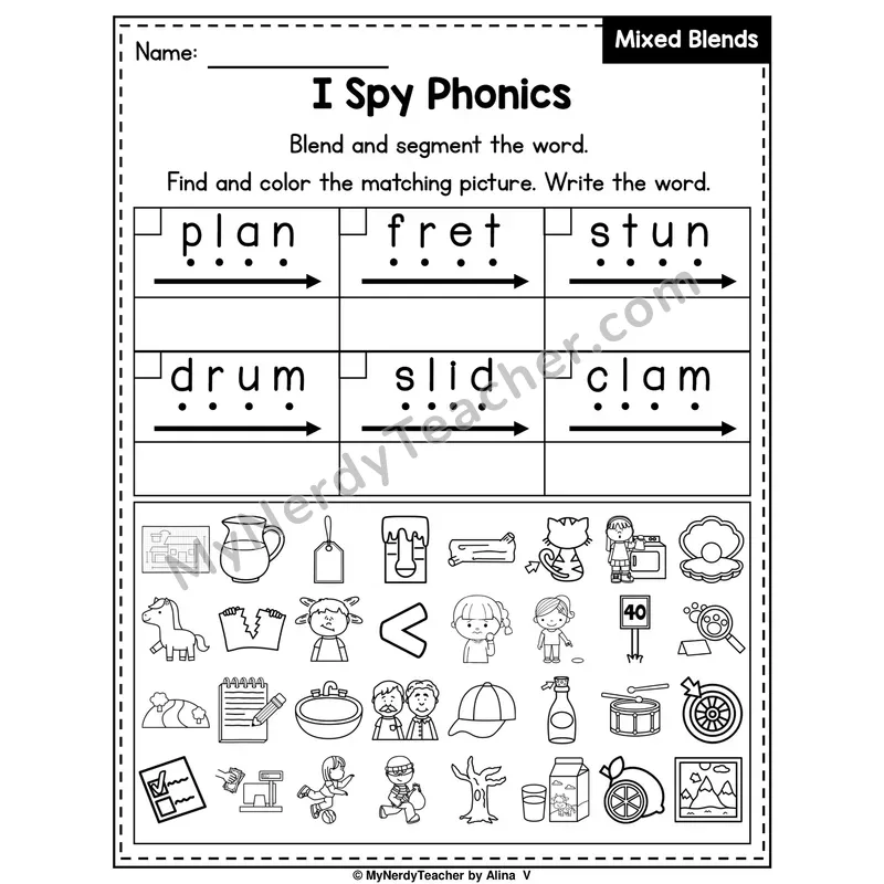 I Spy Phonics Worksheet — Mixed Beginning Blends