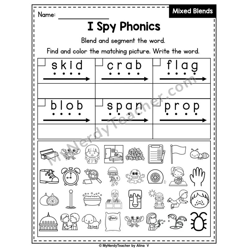 I Spy Phonics Worksheet — Mixed Beginning Blends