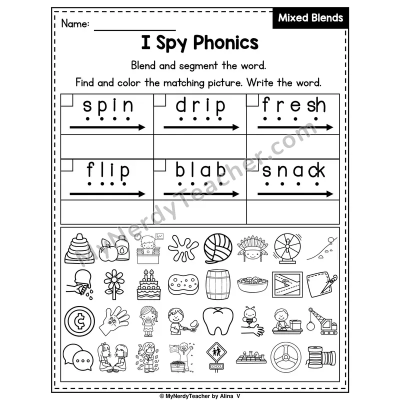 I Spy Phonics Worksheet — Mixed Beginning Blends