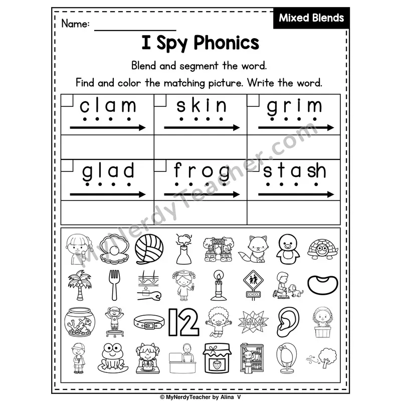 I Spy Phonics Worksheet — Mixed Beginning Blends