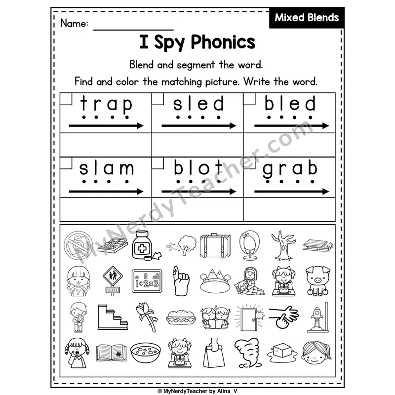 I Spy Phonics Worksheet — Mixed Beginning Blends