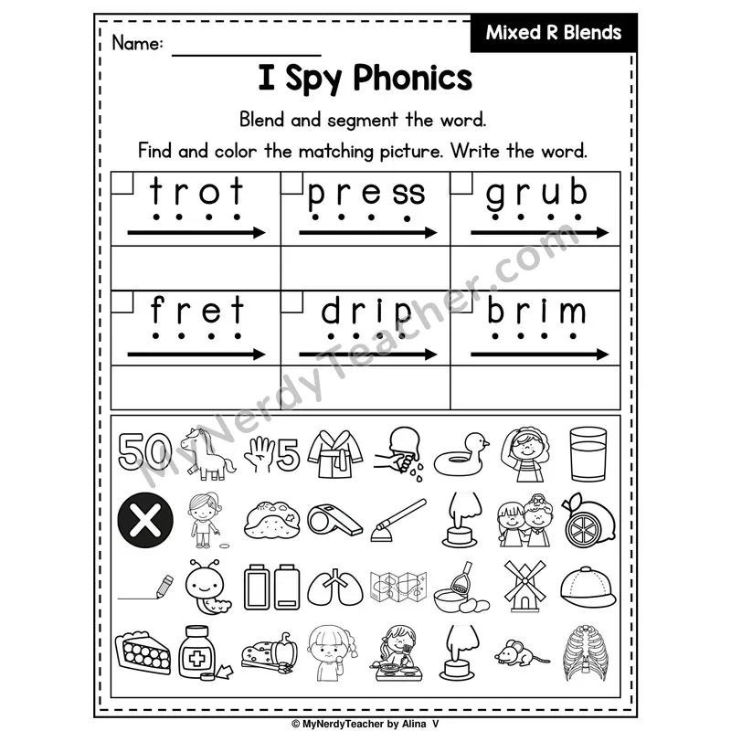 I Spy Phonics Worksheet — Mixed R Blends