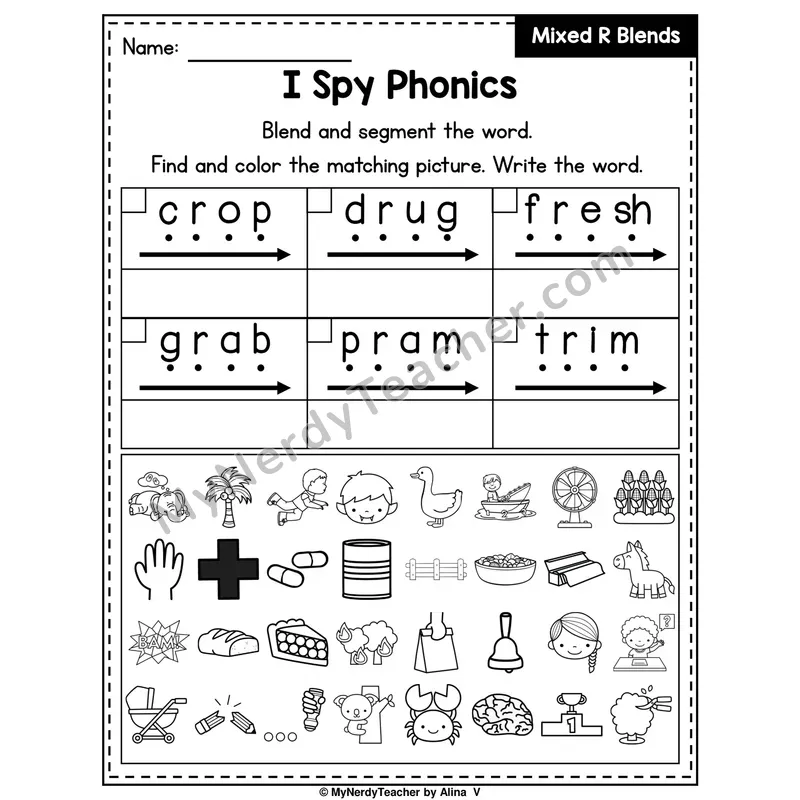I Spy Phonics Worksheet — Mixed R Blends