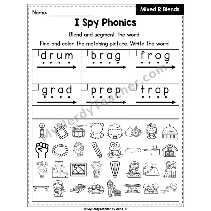 I Spy Phonics Worksheet — Mixed R Blends