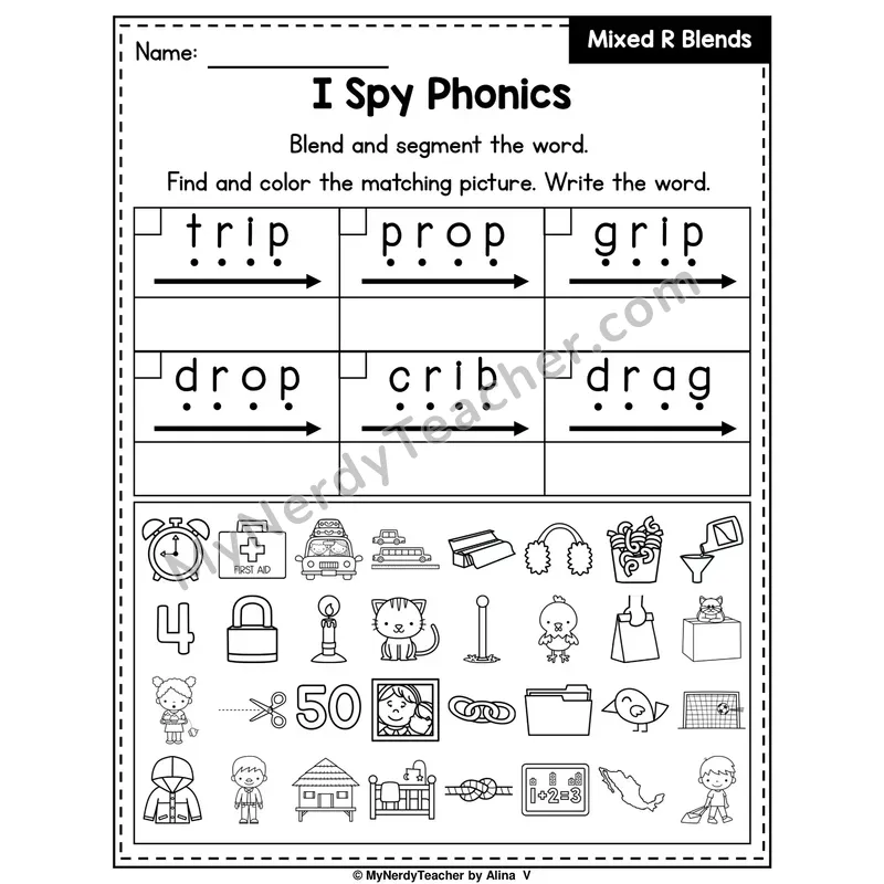 I Spy Phonics Worksheet — Mixed R Blends