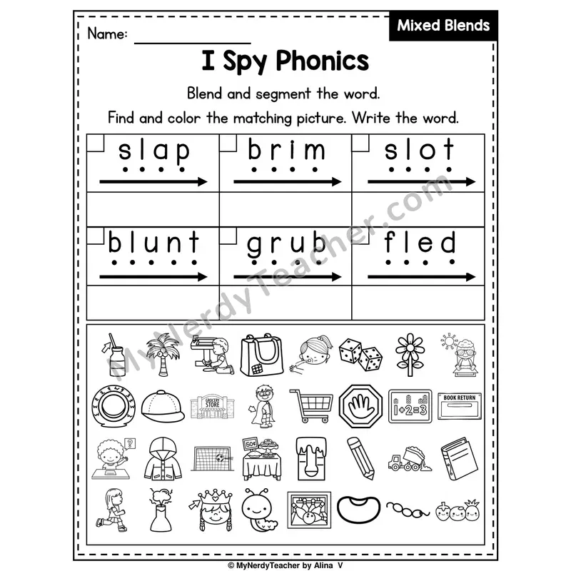 I Spy Phonics Worksheet — Mixed Beginning Blends