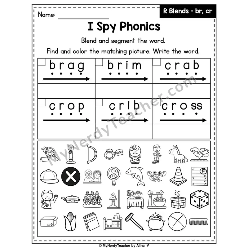 I Spy Phonics Worksheet — Beginning Blend — br ,cr