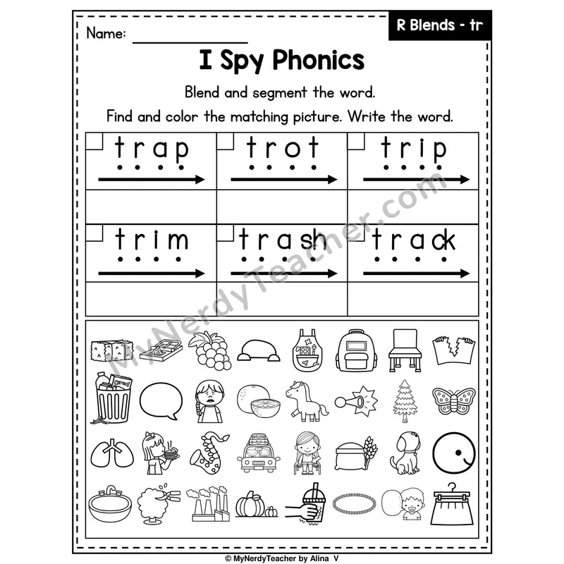 I Spy Phonics Worksheet — Beginning Blend — tr