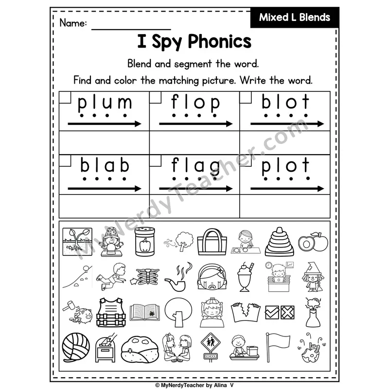 I Spy Phonics Worksheet — Mixed L Blends