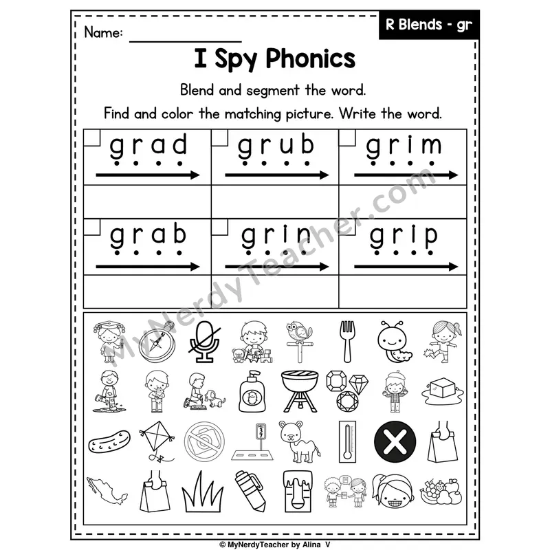 I Spy Phonics Worksheet — Beginning Blend — gr