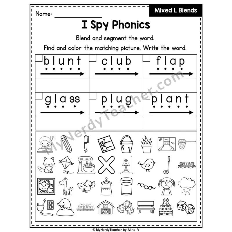 I Spy Phonics Worksheet — Mixed L Blends