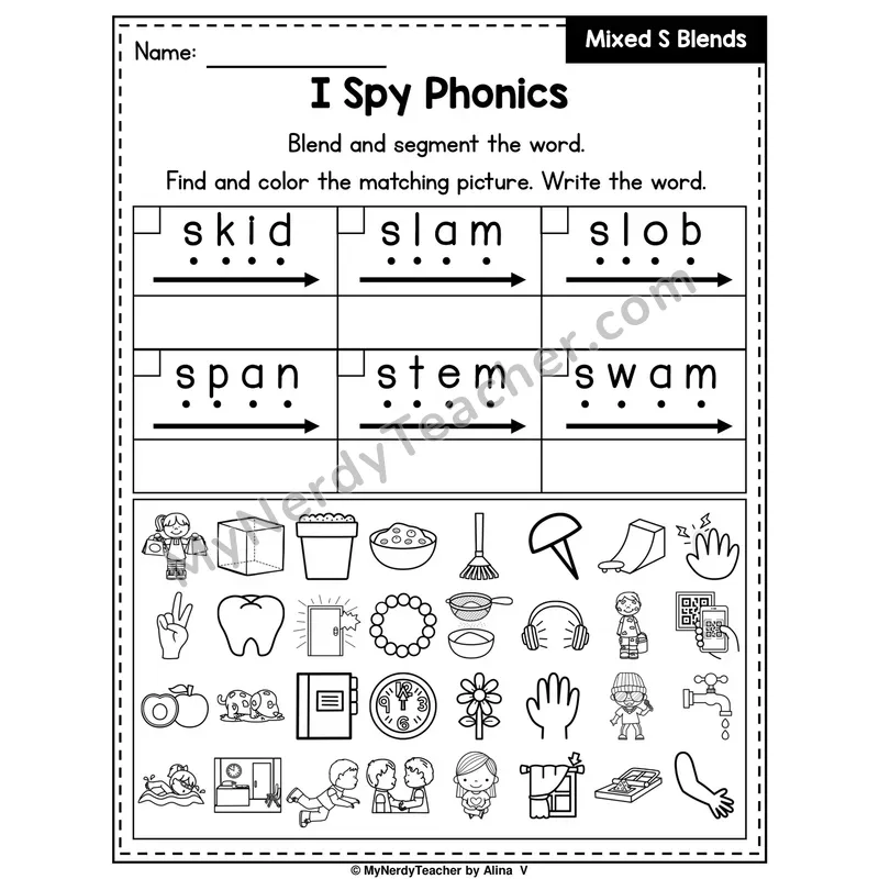 I Spy Phonics Worksheet — Mixed S Blends