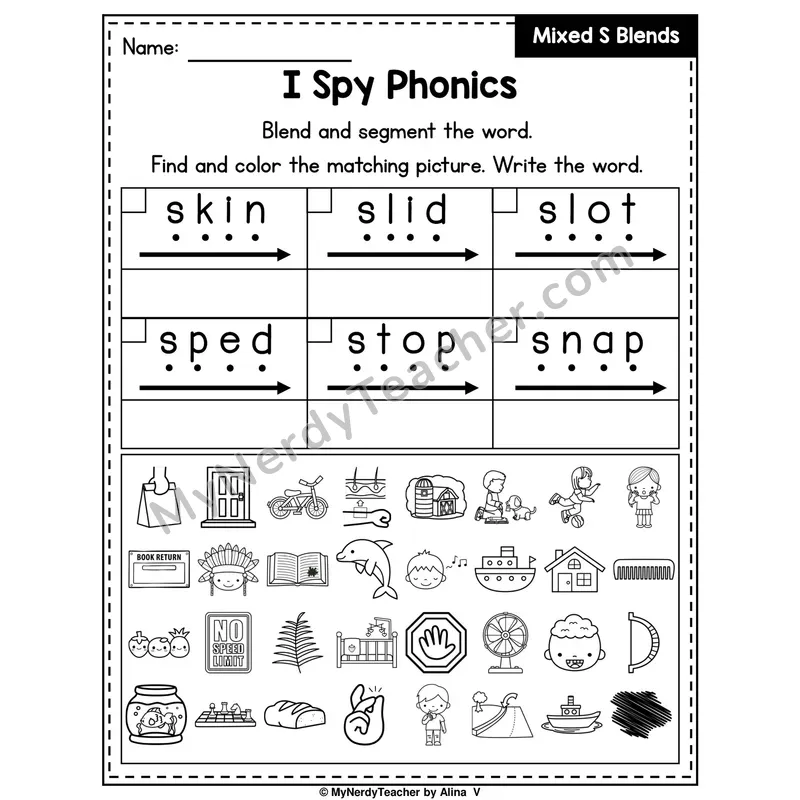 I Spy Phonics Worksheet — Mixed S Blends