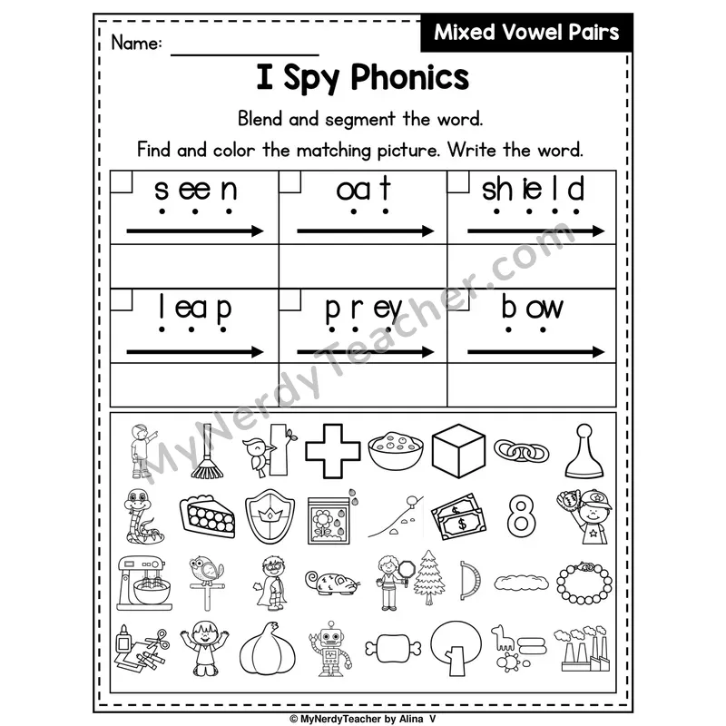 I Spy Phonics Worksheet — Mixed Long Vowel Teams