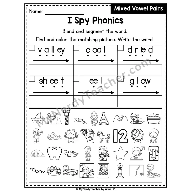 I Spy Phonics Worksheet — Mixed Long Vowel Teams