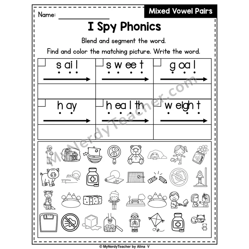 I Spy Phonics Worksheet — Mixed Long Vowel Teams