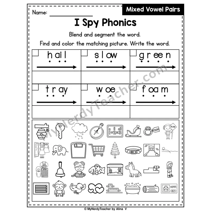 I Spy Phonics Worksheet — Mixed Long Vowel Teams