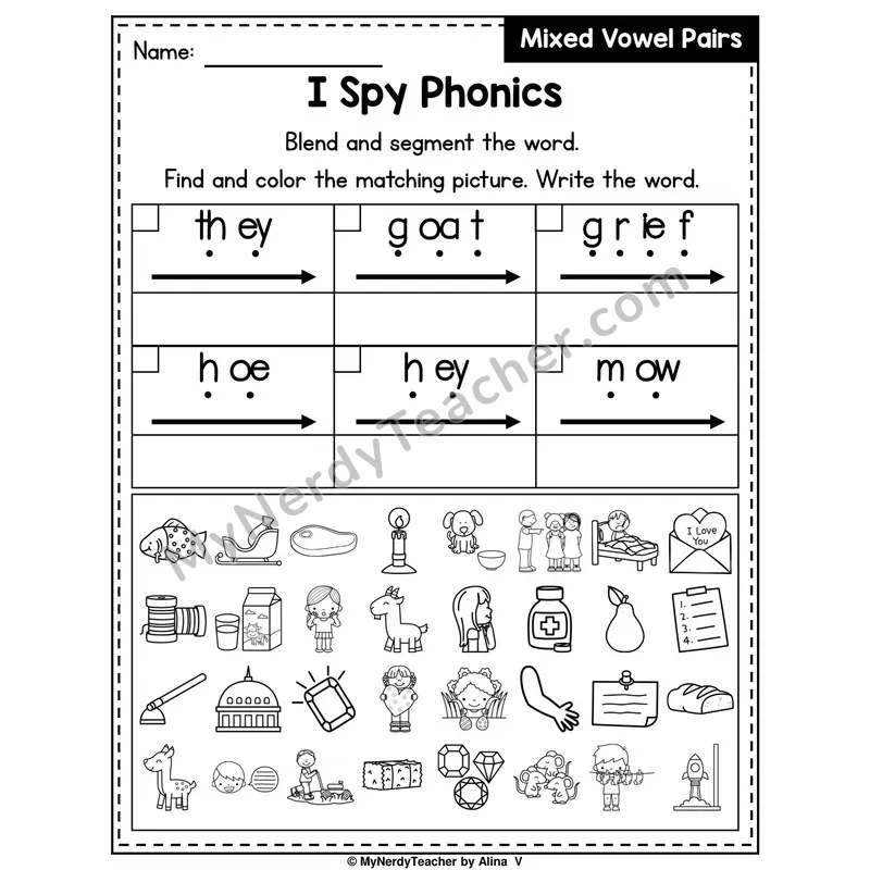 I Spy Phonics Worksheet — Mixed Long Vowel Teams