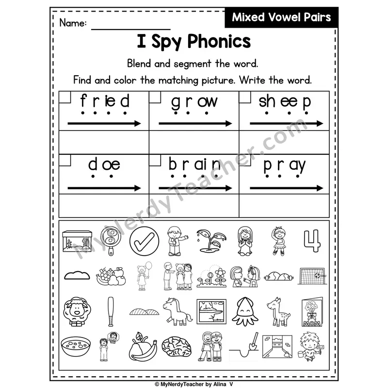 I Spy Phonics Worksheet — Mixed Long Vowel Teams
