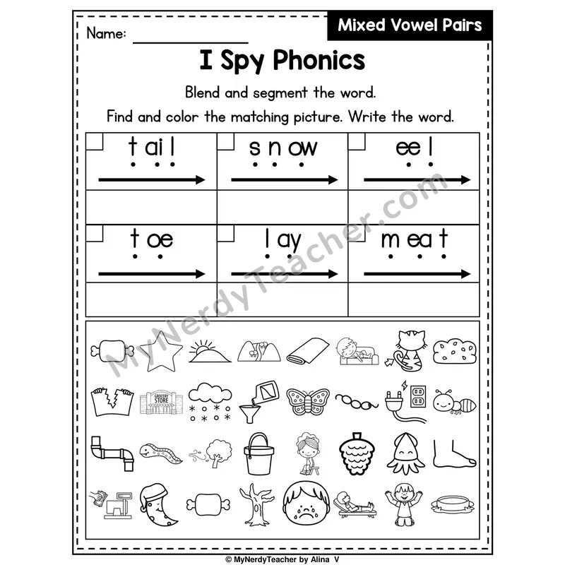 I Spy Phonics Worksheet — Mixed Long Vowel Teams