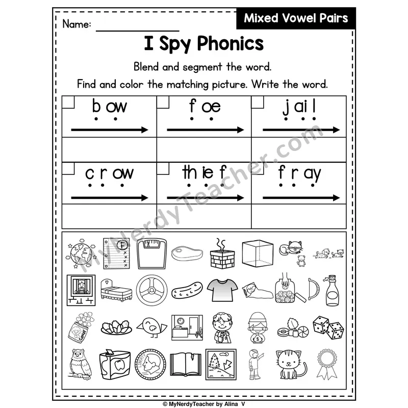 I Spy Phonics Worksheet — Mixed Long Vowel Teams