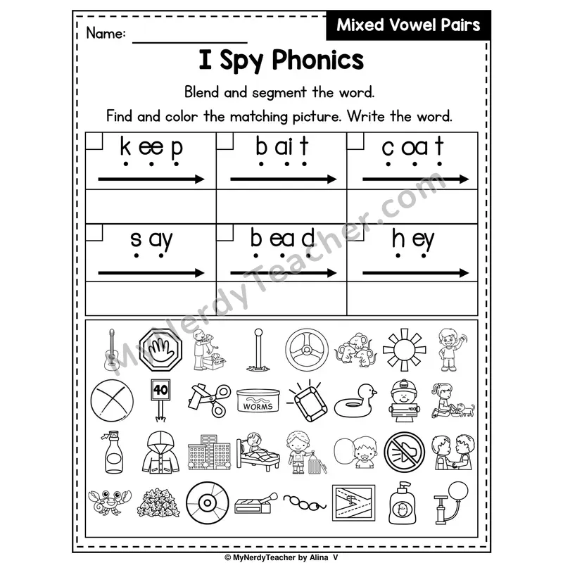 I Spy Phonics Worksheet — Mixed Long Vowel Teams