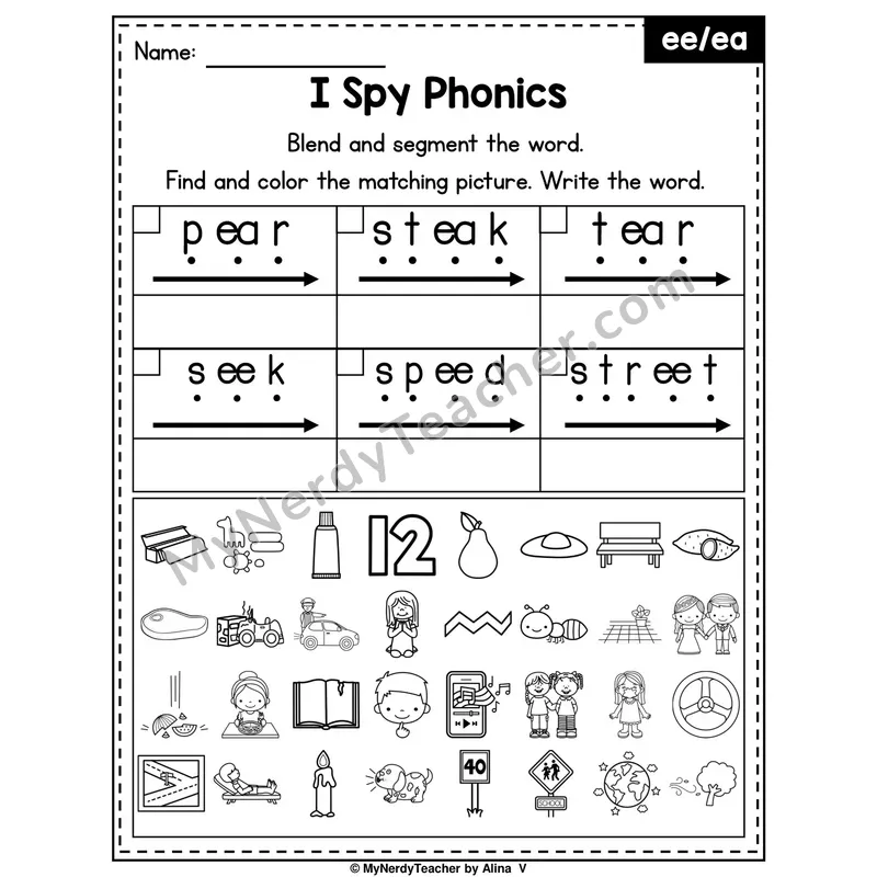 I Spy Phonics Worksheet — Long O Vowel Teams — oa, ow