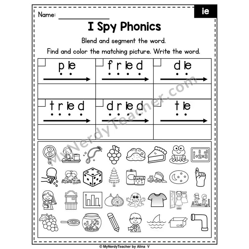I Spy Phonics Worksheet — ie Vowel Team