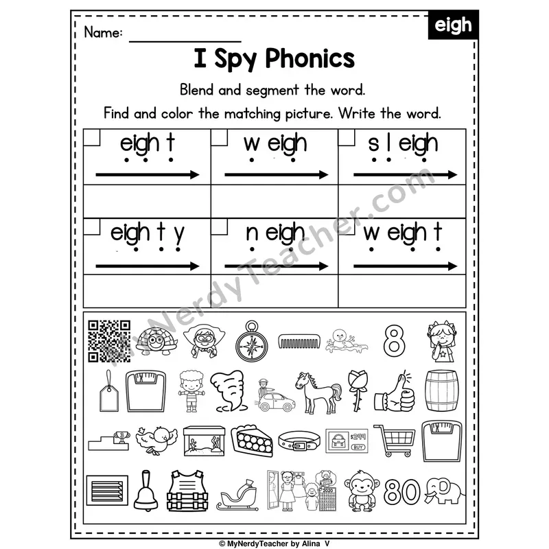 I Spy Phonics Worksheet — eigh Vowel Team