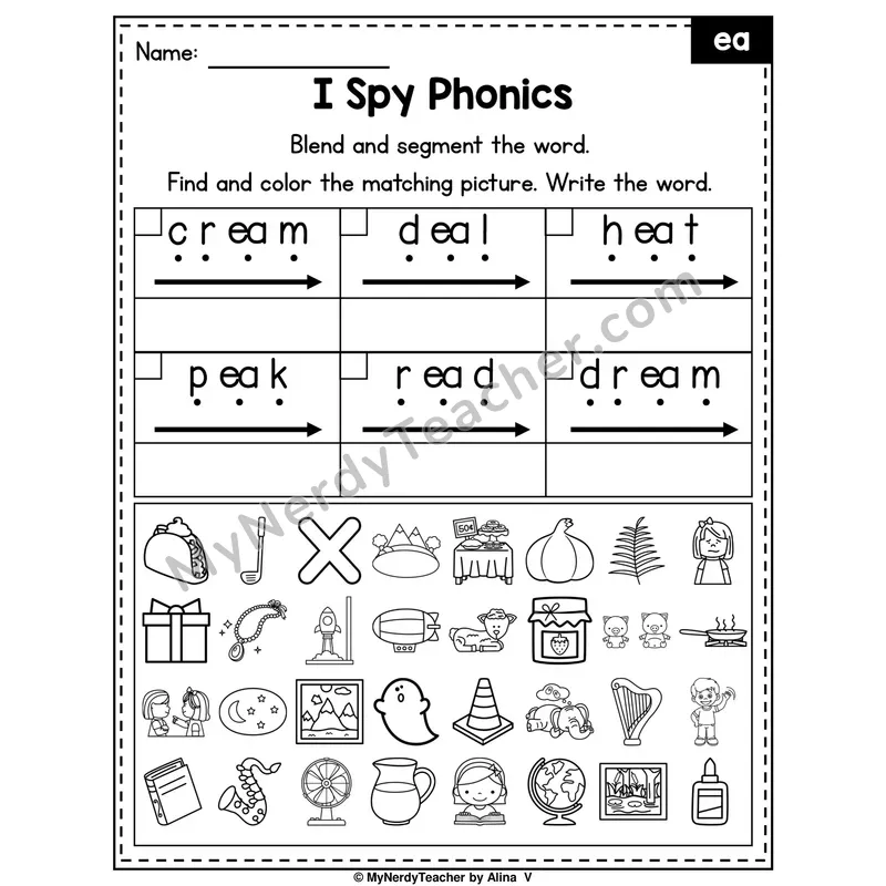 I Spy Phonics Worksheet — ea Vowel Team