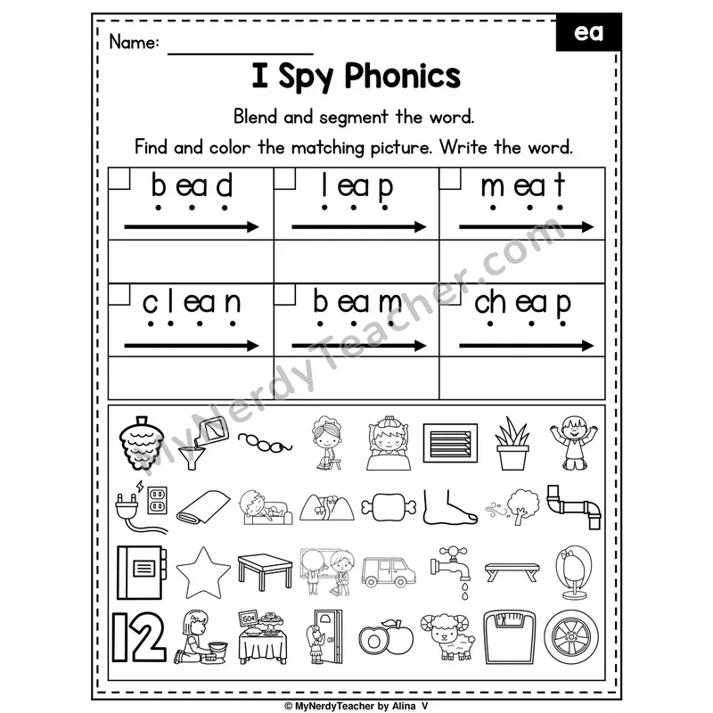 I Spy Phonics Worksheet — ea Vowel Team