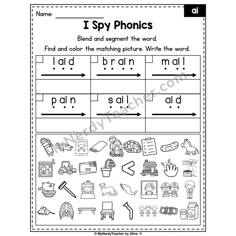 I Spy Phonics Worksheet — ai Vowel Team