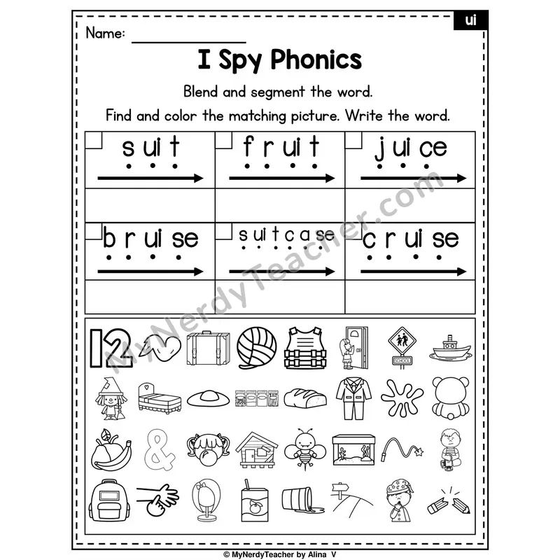 I Spy Phonics Worksheet — ui Vowel Team