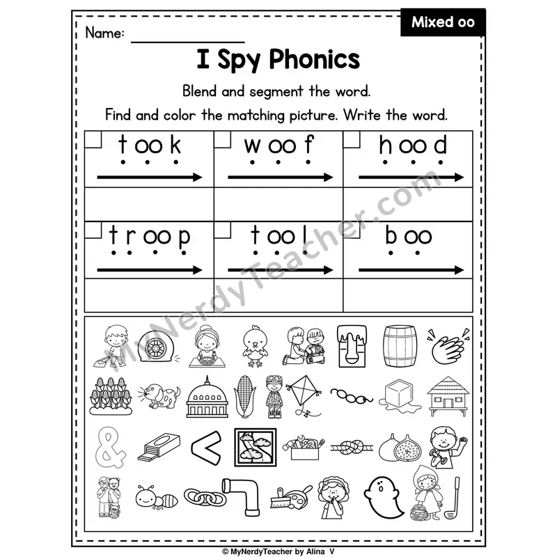 I Spy Phonics Worksheet — Mixed oo Sounds